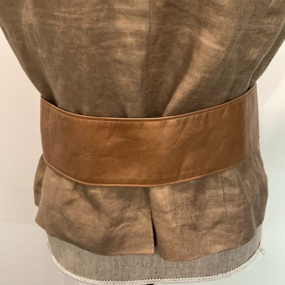 Brown Faux Leather Belt with Beaded Buckle Waist Cinch Size M/L main image 8